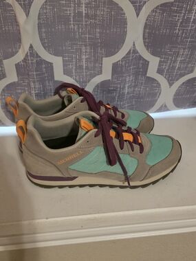 Merrell Women's Teal, Gray & Purple Trail Sneakers with Orange Accents